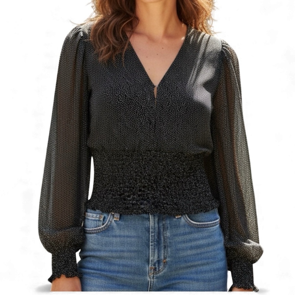 Albercrombie & Fitch, Sheer sleeve top, Sz XS, black with white, lined body